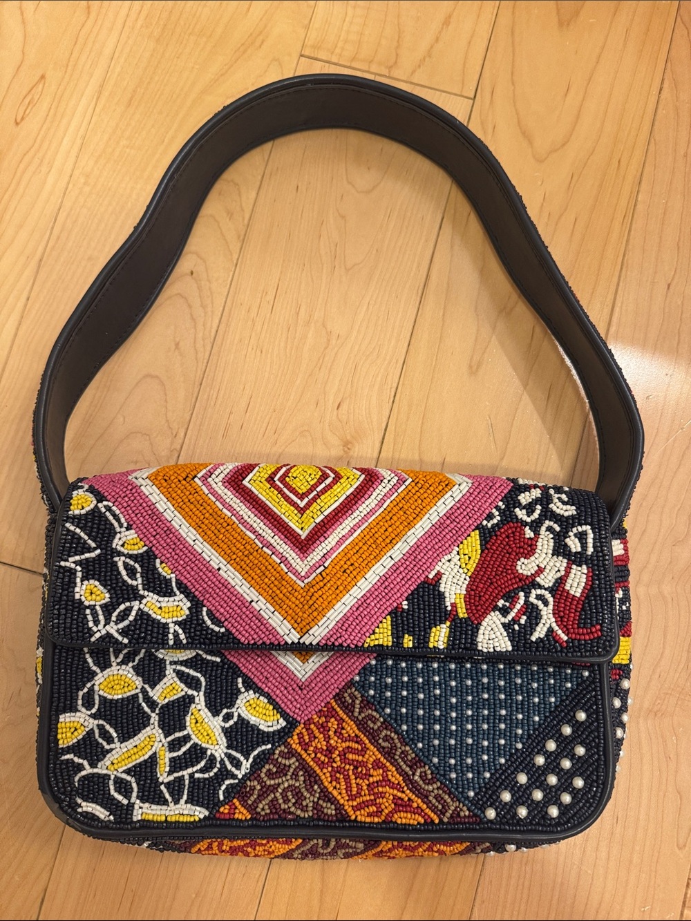 Staud Beaded Beaded Patchwork Shoulder Bag
